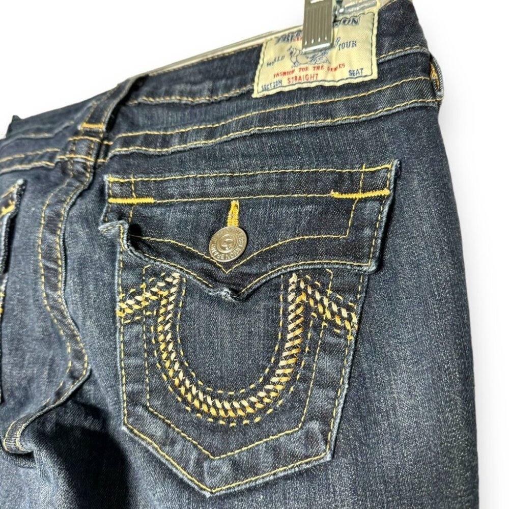 VTG True Religion Made In USA Straight Leg Jeans Denim Big T Joey Dark W27 Retro - Picture 6 of 11